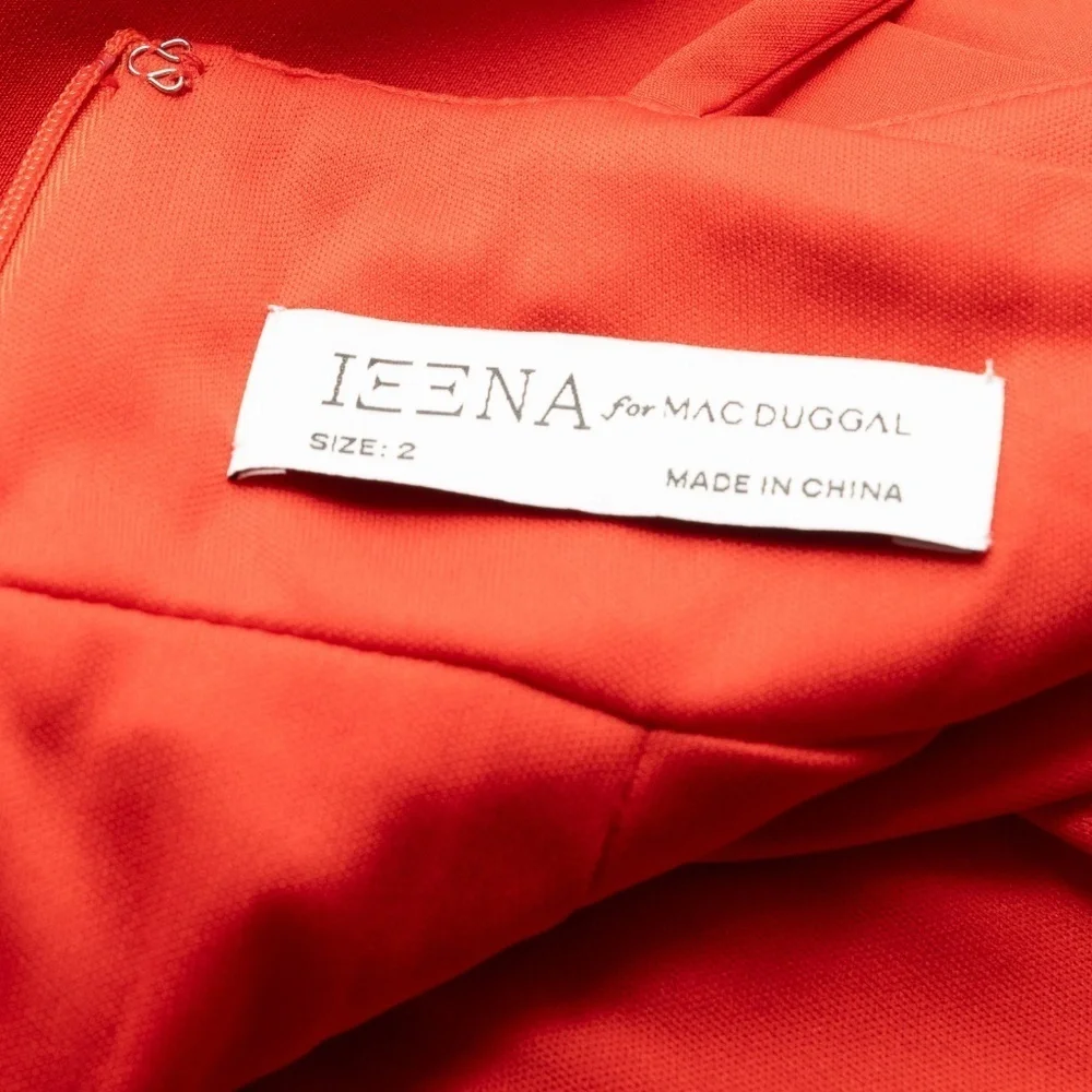 Ieena Mac‎ Duggal Red Thin Strap Cutout V-Neck High Slit Gown Dress 27434